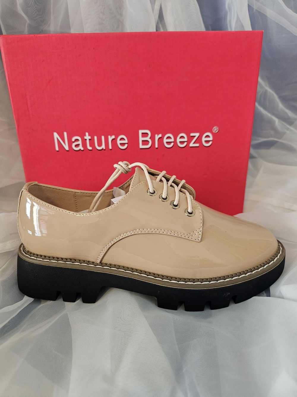 Nature Breeze Women's Nude Patent Lace-Up Oxford